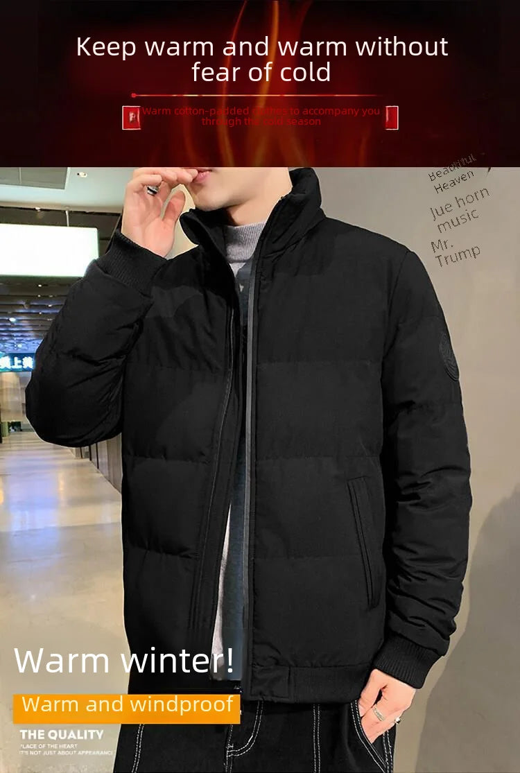 Men's Casual Cotton-padded Coat Winter Warm Thickened Solid Color Jacket Stand Collar Trendy Korean Style Fit Padded Jacket