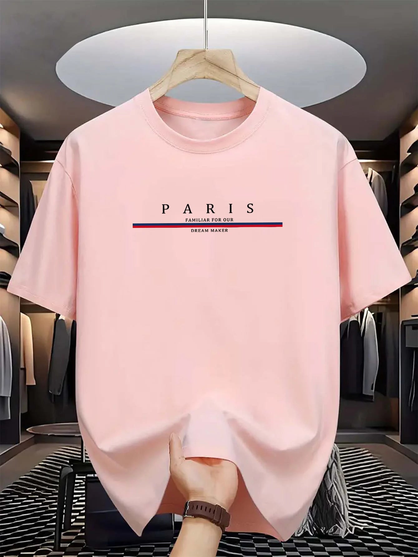 Men's 100% pure cotton summer casual loose fashion Paris letter printed comfortable round neck short sleeved T-shirt top