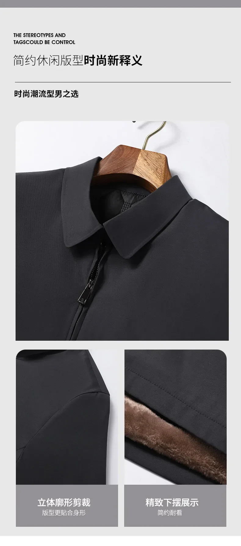 Men Business Jacket Parkas Mid-aged Men's Lapel Jacket with Zipper Pockets for Formal Business or Casual Wear in Autumn Winter