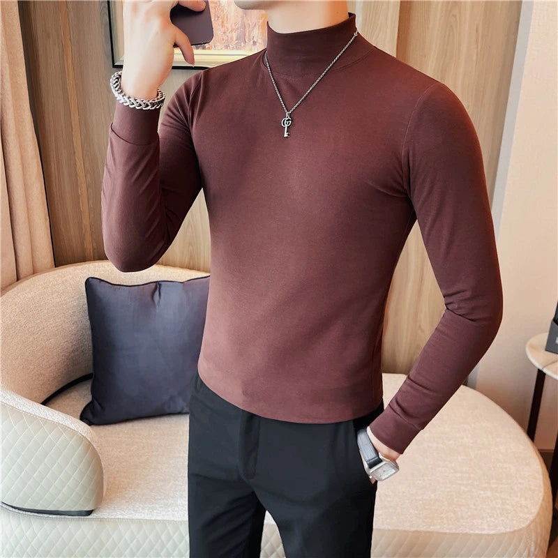 Men's T Shirts Autumn Winter New Turtleneck Long Sleeve T-Shirts For Men Clothing 2025 Slim Fit Casual Basic Tee Shirt Homme 4XL
