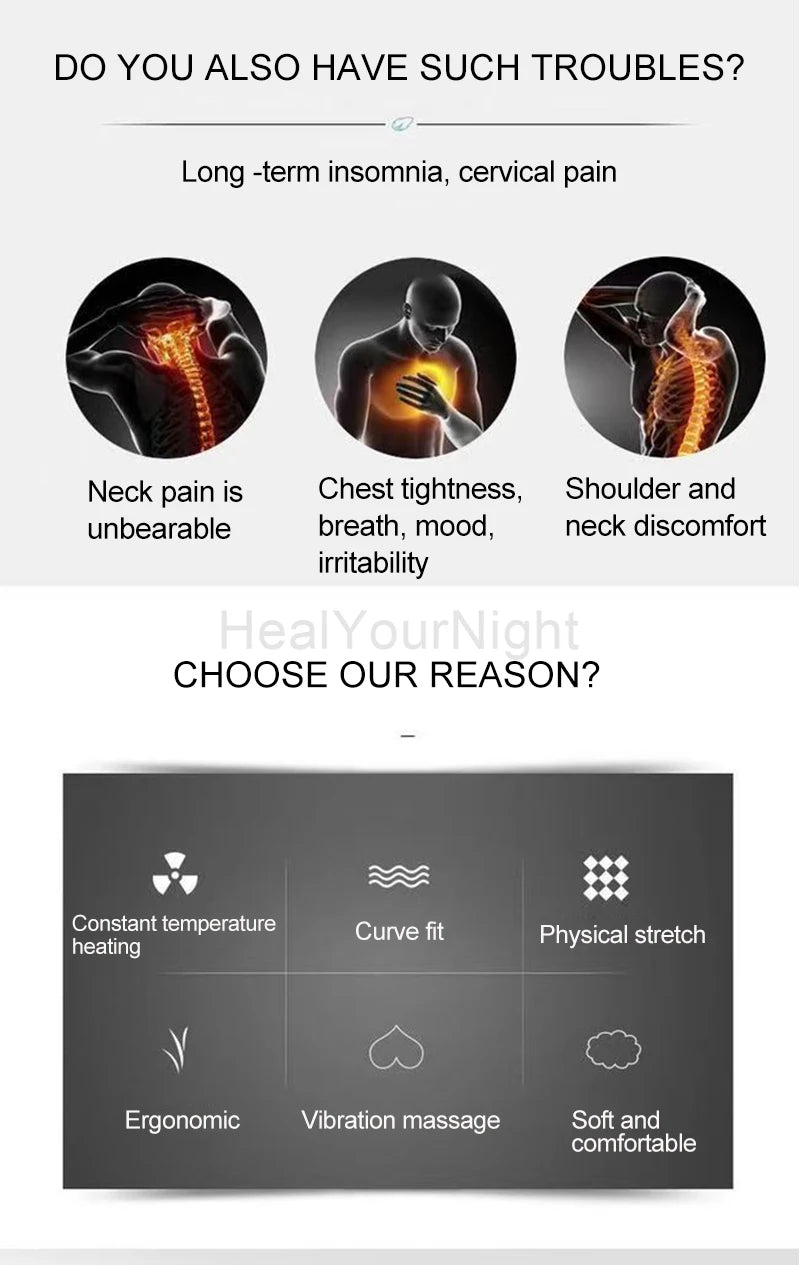 Electric Neck Massage Pillow Heating Vibration Neck Massager Back Cervical Traction Relax Sleeping Memory Foam Spine Support
