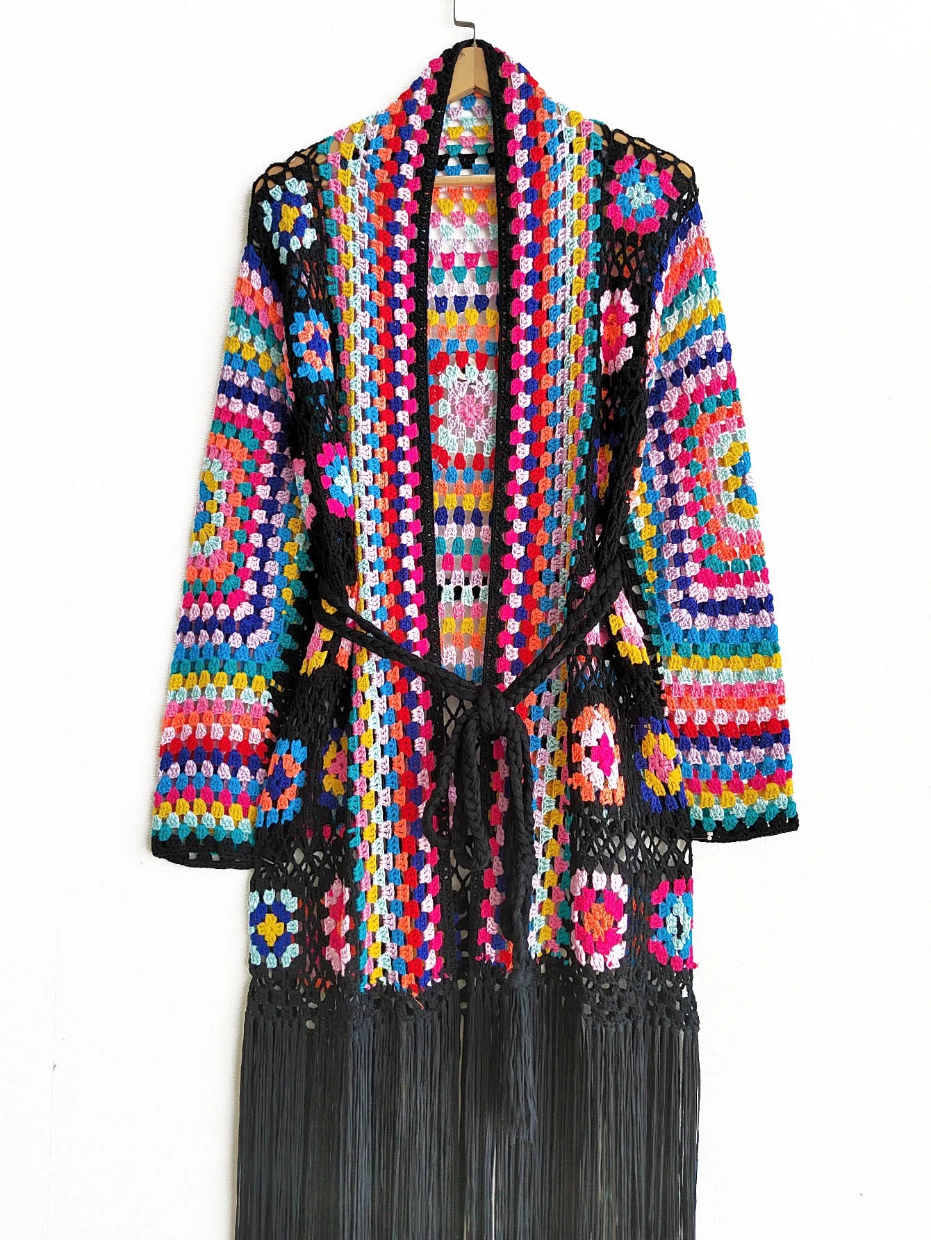 Crochet Knitted Women Cardigan Cover Ups Tassel Plaid Long Coat Bohemian 2023 Summer Beach Bikini Covers Sexy Hook Vestidos