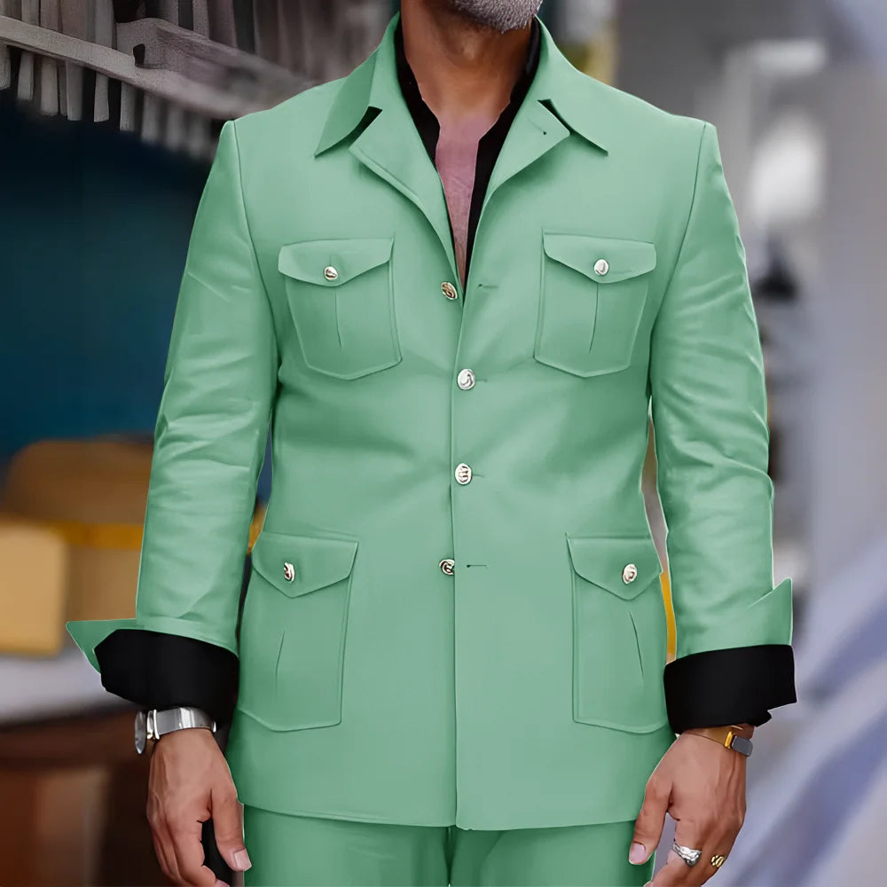 Tailored Casual Men Suits Orange 2 Pieces Set Safari Design Collar Autumn Coat Pant Business Designer Jacket Pant Men Prom Suits