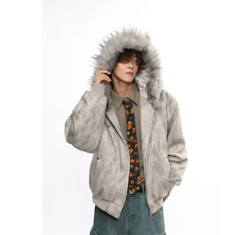 Y2K American New Fashion Solid Color Plus Velvet Padded Cotton-padded Jacket Coat Men Harajuku Hip-hop Popular Casual Couples