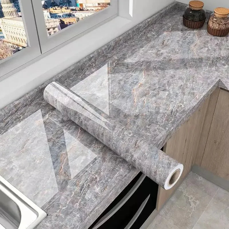 40cm Marble Kitchen Oil-Proof Film Stove Waterproof Moisture-Proof Self-Adhesive Wallpaper Countertop  Renovation Tile Stickers