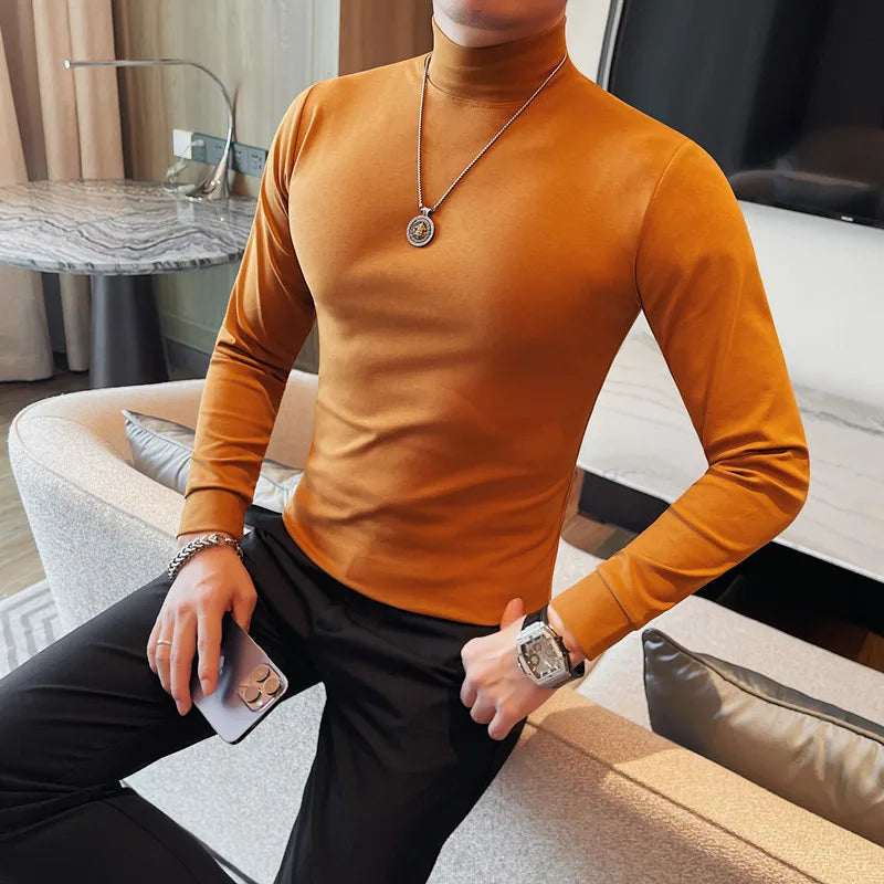 Men's T Shirts Autumn Winter New Turtleneck Long Sleeve T-Shirts For Men Clothing 2025 Slim Fit Casual Basic Tee Shirt Homme 4XL