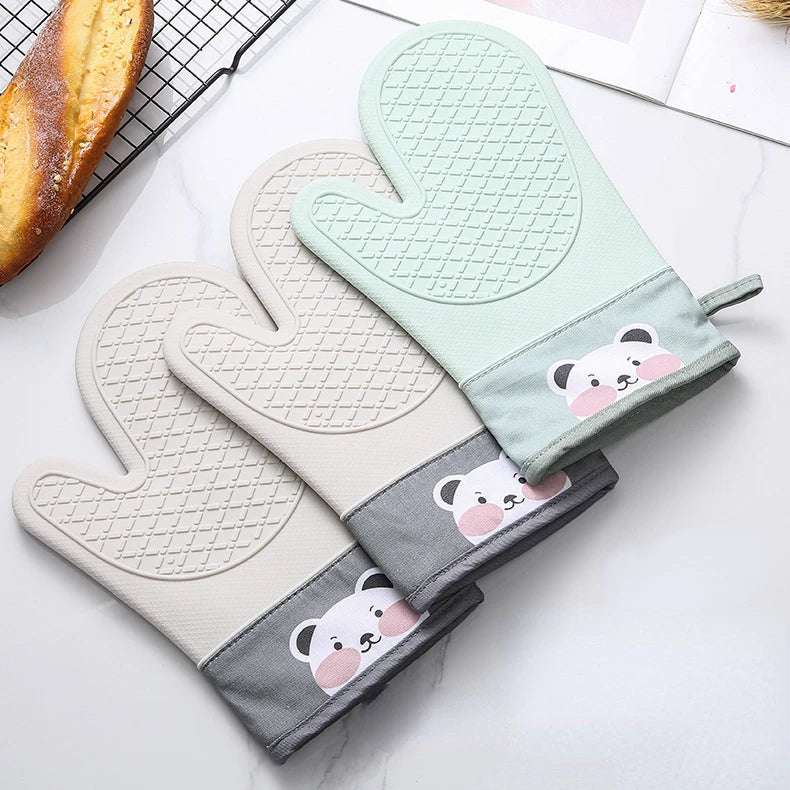 1pc Oven Silicone Gloves Anti-scald Gloves Cute Oven Mitt Heat Resistant Gloves Microwave Oven Baking Tools Kitchen Bakeware