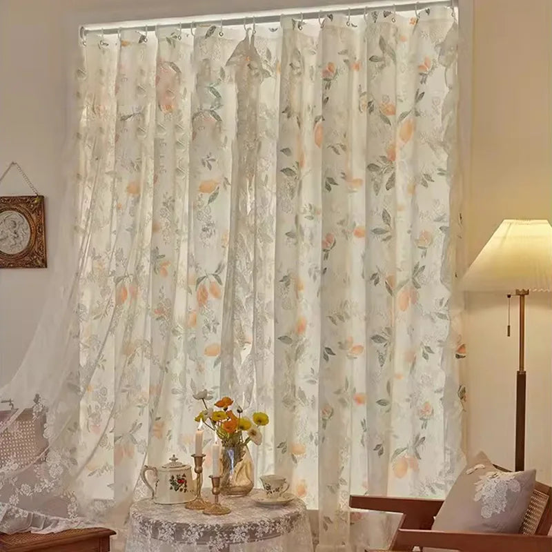 Floral Print Lace Sheer Curtain for Living Room Decoration Window Curtains for Kitchen Modern Tulle Voile Organza Curtains 레이스커튼