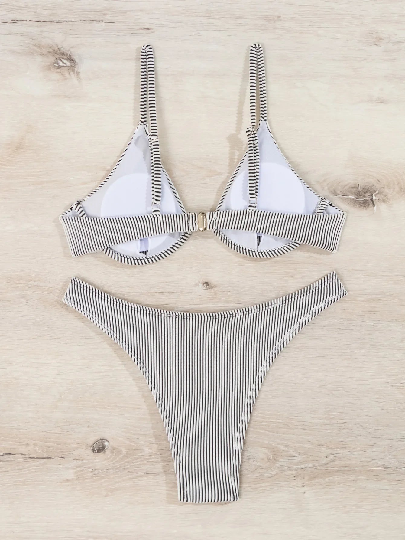 2024 New Women's Underwire Bikini Set,solid Color 2-piece Pit Striped Swimsuit,Fashion Sexy V-neck Bathing Suit with Chest Pad