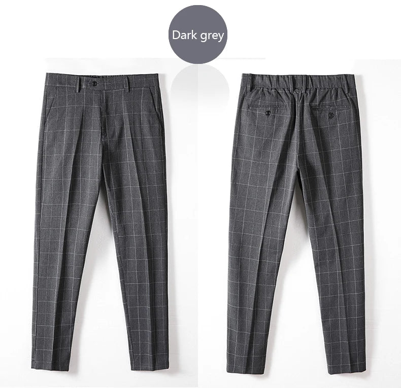 High Quality Summer Thin Plaid Pattern Formal Dress Pants Men Slim Business Work Office Party Korea Skinny Casual Trousers Male