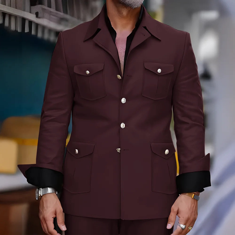 Tailored Casual Men Suits Orange 2 Pieces Set Safari Design Collar Autumn Coat Pant Business Designer Jacket Pant Men Prom Suits