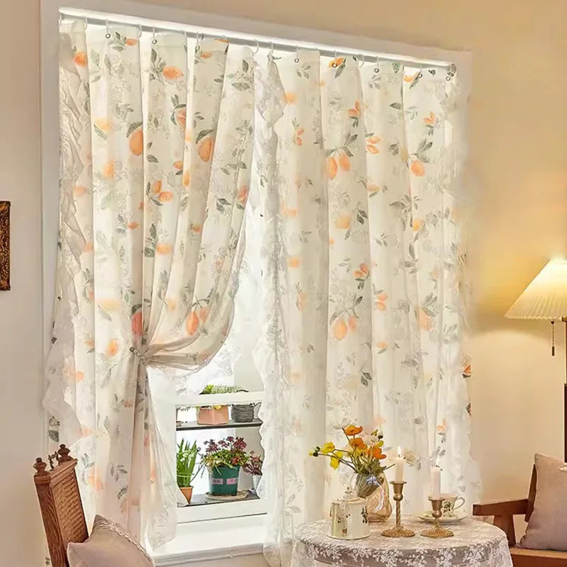Floral Print Lace Sheer Curtain for Living Room Decoration Window Curtains for Kitchen Modern Tulle Voile Organza Curtains 레이스커튼