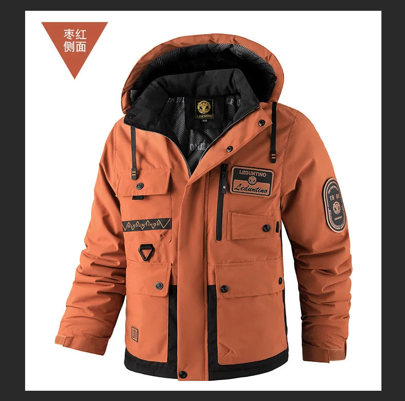 New men's thick padded jacket outdoor warm padded jacket winter men's large size hooded jacket waterproof