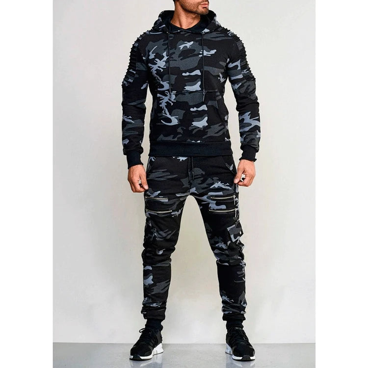 Men's Tracksuit Military Hoodie Sets Camouflage Hooded Leisure Suit Man Sweatshirt Pants Tactical Sweat Sports Suit