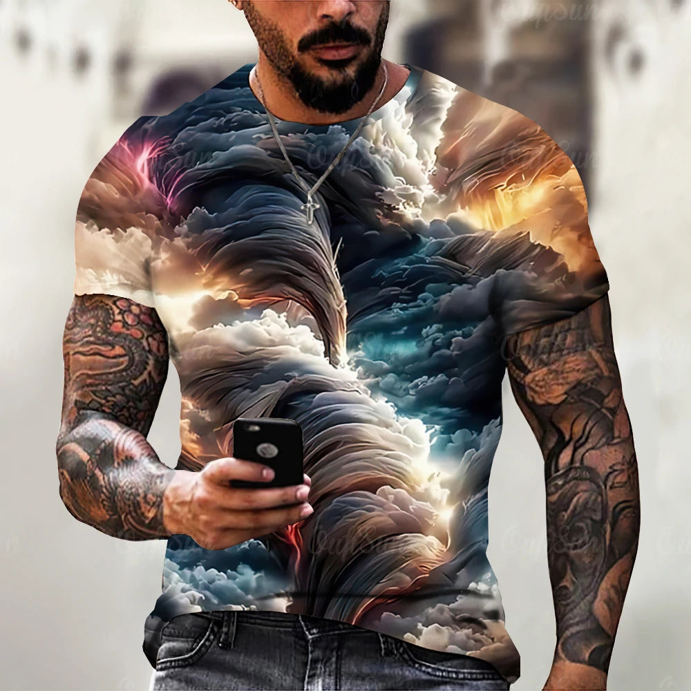 Men's T Shirt 3d Lightning Print Mens Short-Sleeved Tops Summer Street Fashion T-Shirt for Men Casual Tees Oversized Clothing XL