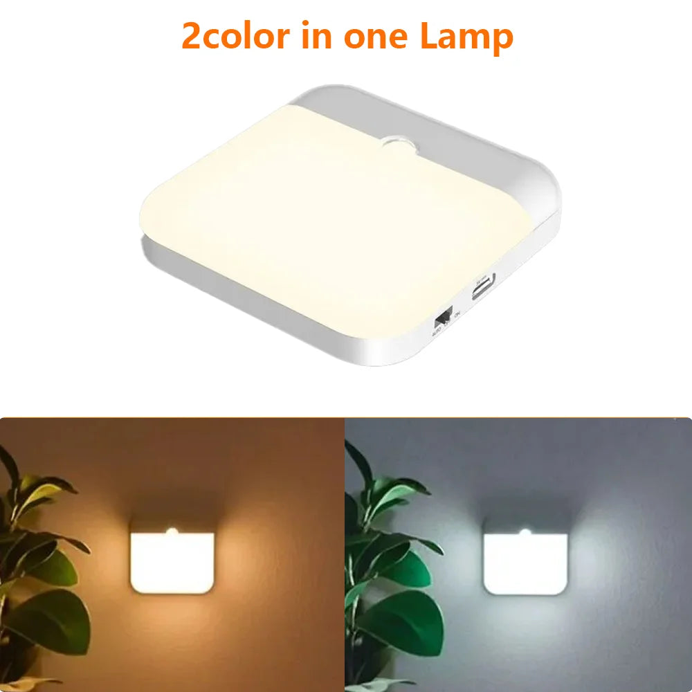 Motion Sensor Light Led Usb TYPE-C Charging Square Lamp for Bedroom Kitchen Stair Hallway Wardrobe Cupboard Lighting Night Light