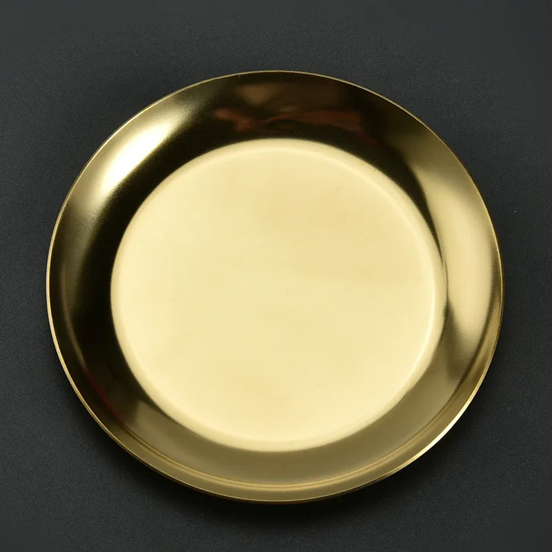 Stainless Steel European Jewelry Storage Tray Metal Cosmetic Storage Oval Cake Fruit Dessert Tray Snack Plate Kitchen Organizer