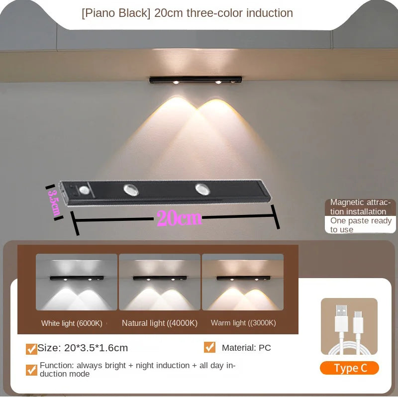LED Cabinet Light USB Rechargeable Motion Sensor Led Lamp for Kitchen Wardrobe Cabinet Lighting taircase Backlight Night Light