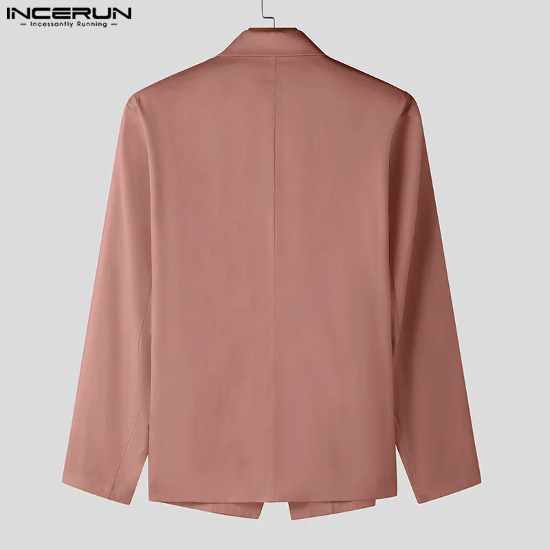 INCERUN Tops 2025 American Style Fashion Men Hollow Button Design Suit Coat Casual Streetwear Solid Long Sleeved Lace Up Blazers