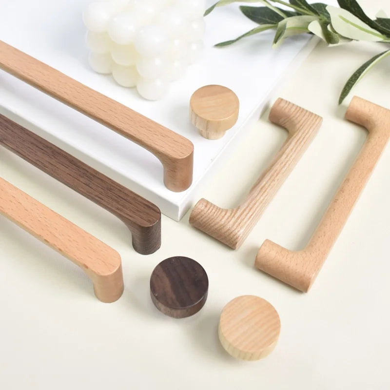 Nordic Wooden Cabinet Handles Solid Wood Furniture Kitchen Door Handle Wardrobe Cupboard Drawer Knobs Hardware Pull Handle