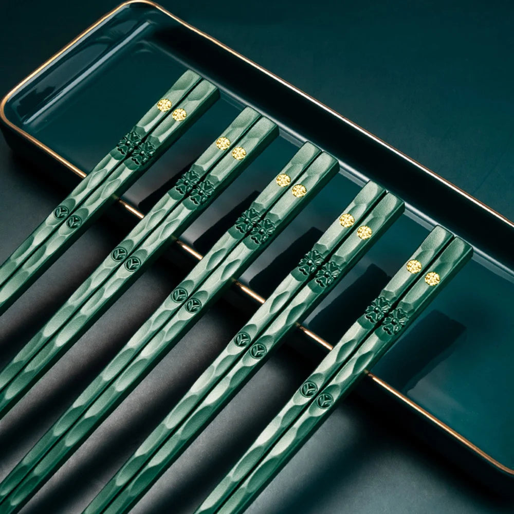 5 Pairs Non-slip Reusable Chopsticks Set Korean Food Sushi Sticks Chopsticks Alloy Chopsticks For Hotel Restaurant Kitchen