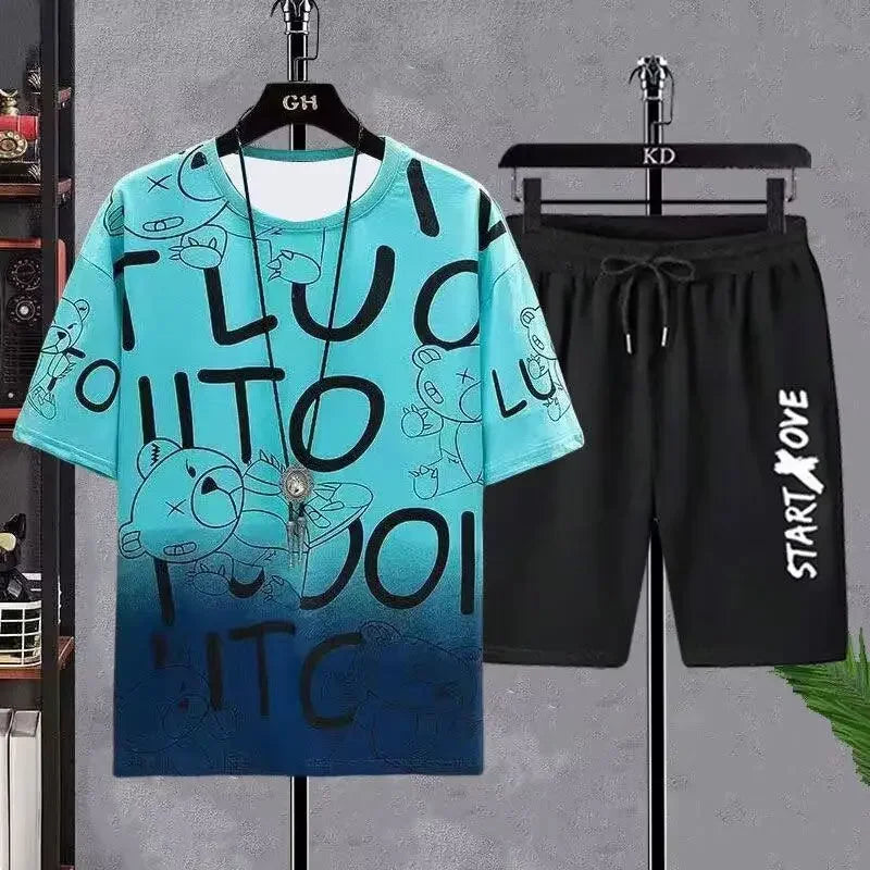 T-shirt for Men Summer Manga Tshirt Tops Bear Loose Graffiti Tee Fashion Goth Print Men's Short Sleeve Male Casual Clothes