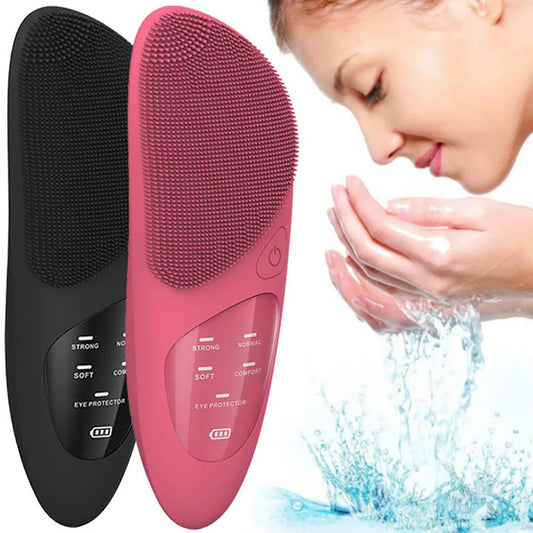 Facial Cleansing Brush with Hot Compress Eye Massager Waterproof Deep Pore Cleaning Ultrasonic Silicone 3 in 1