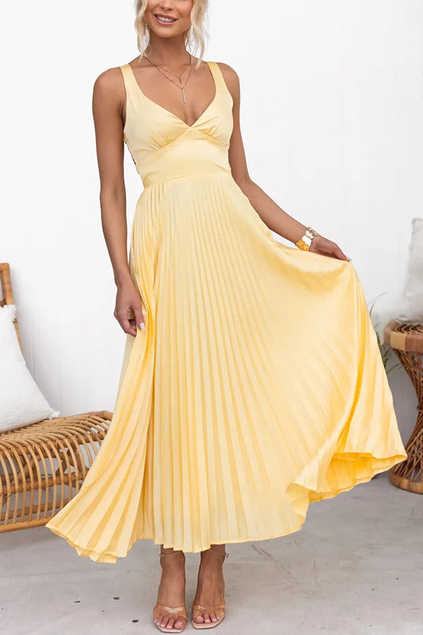 2024 Summer Fashion New Style Women's Elegant Strap Fold Style Loose Solid Color Vacation Style Banquet Style Women's Long Dress