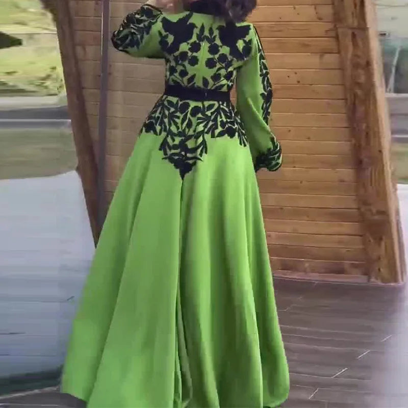 Dresses Women Print Long Dress Loose Casual Tight High Waist V Neck Full Sleeve Splice Elegant A Line Vestidos 2024 Spring