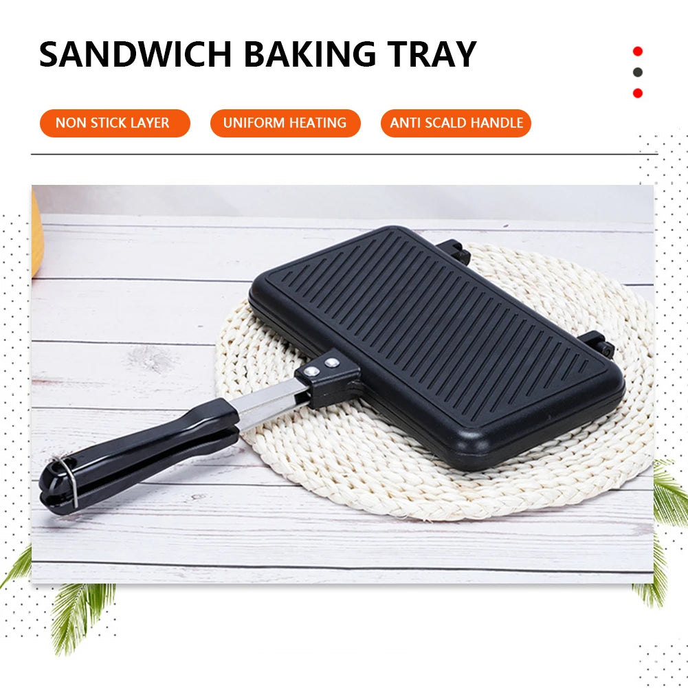 Double Side Bread Frying Pan Non Stick Barbecue Plate Sandwich Toaster Mold Heat-resistant Toastie Waffle Pancake Kitchen Tools