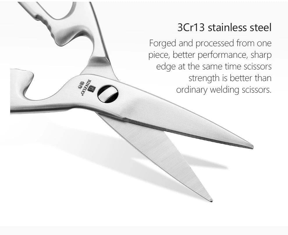 XINZUO Kitchen Scissors One Piece 3Cr13 Stainless Forged Steel Kitchen Powerful  Multi-Function Chicken Bone Kitchen Shears