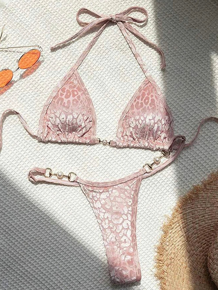 Leopard Bikinis Set Sexy Lace Up Bikini Sets Swimsuit Women Beachwear 2025 Summer Swimwear Thong Bathing Suit Beach Biquinis