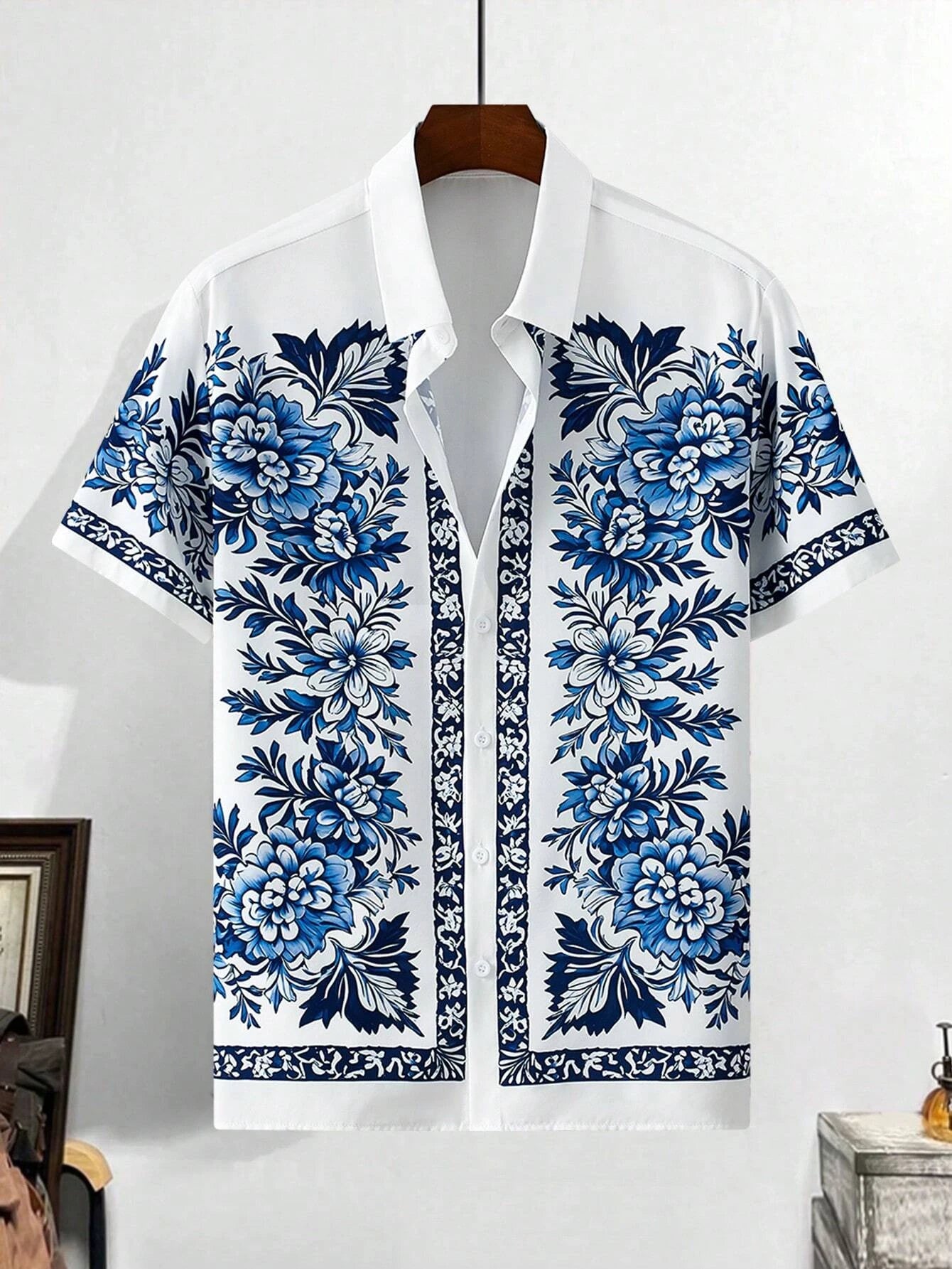 Men'S Summer Printed Vacation Shirt T-Shirt Loose Casual Button Cardigan Fashionable And Handsome Half Sleeved Men'S Top