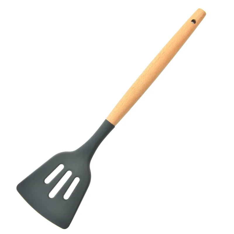 Silicone Kitchen Cooking Spatula Spade Turner Soup Spoon With Wooden Handle Baking Tools