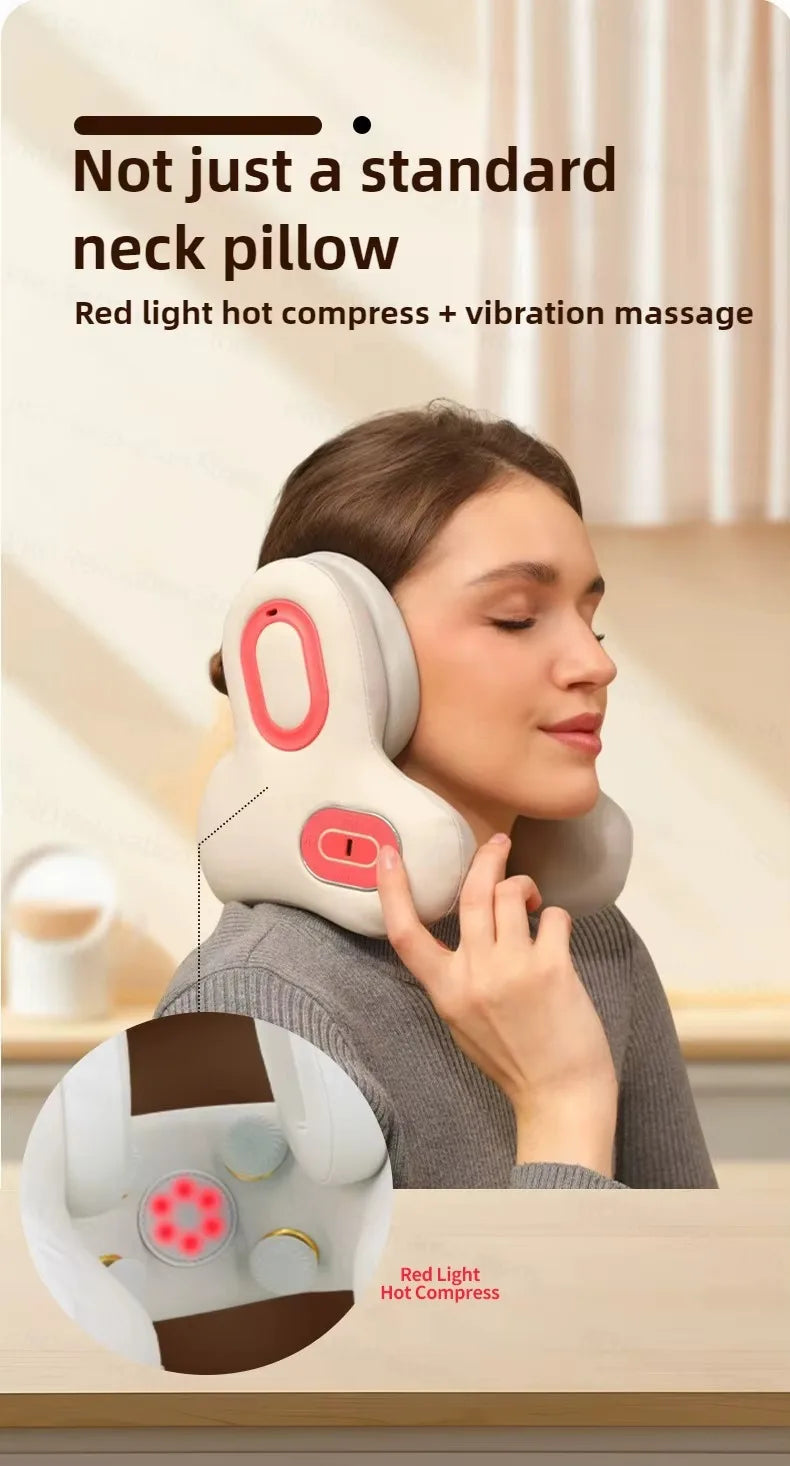 Wireless Neck Massager Red Light Hot Compress Massager Sleep Noise Reduction U-shaped Neck Pillow Masajeador Bluetooth Music