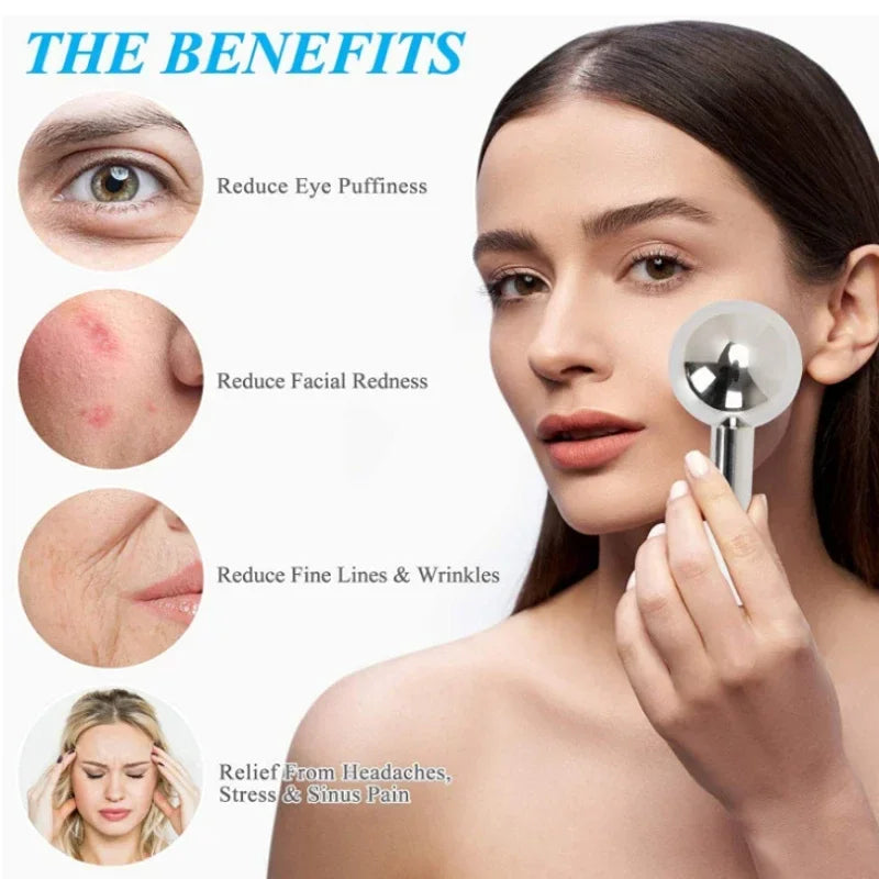 2PCS Ice Globes Spoon Massager Facial Skin Care Freeze Tool Stainless Steel Face Beauty Cryo Roller Cooling Massage Spa Ball