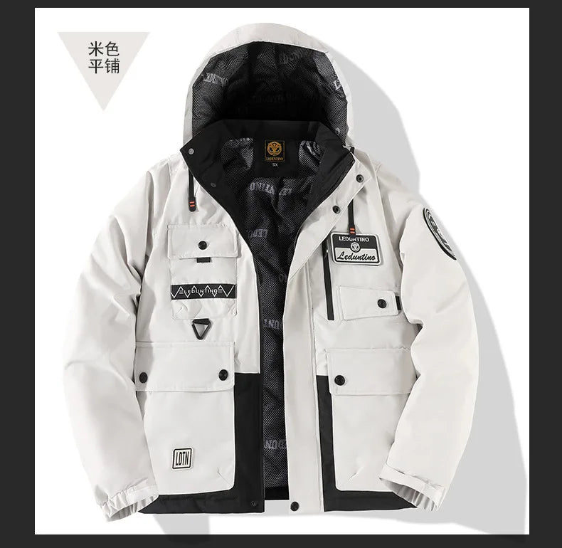 New men's thick padded jacket outdoor warm padded jacket winter men's large size hooded jacket waterproof