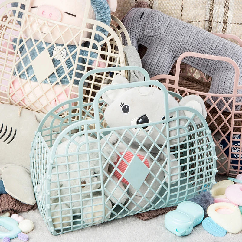 Kitchen Storage Basket Hollow Portable Shower Bath Baskets Desktop Fruit Hanging Child Toys Snack Plastic Organizer