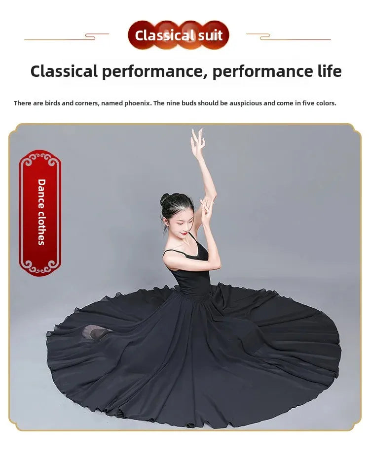 720 Degree Wide Dancing Skirt Chiffon Double Layer Semi-Long Dress Women's Solid Color Xinjiang Dance Skirt