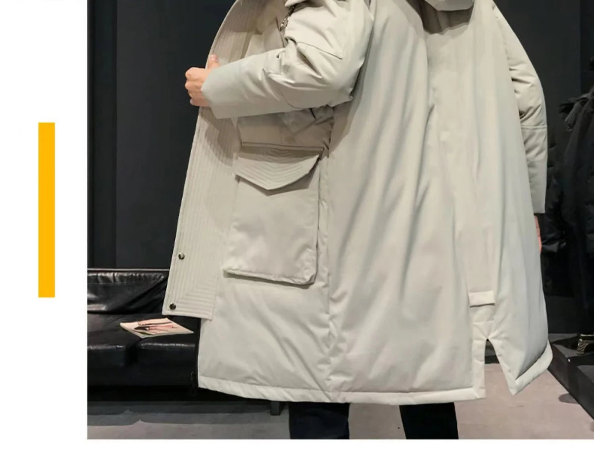 Autumn Winter Thickened Warm Cold-proof Mid-length Over-the-knee Jackets Men's Loose Casual High Street Parkas Male Clothes