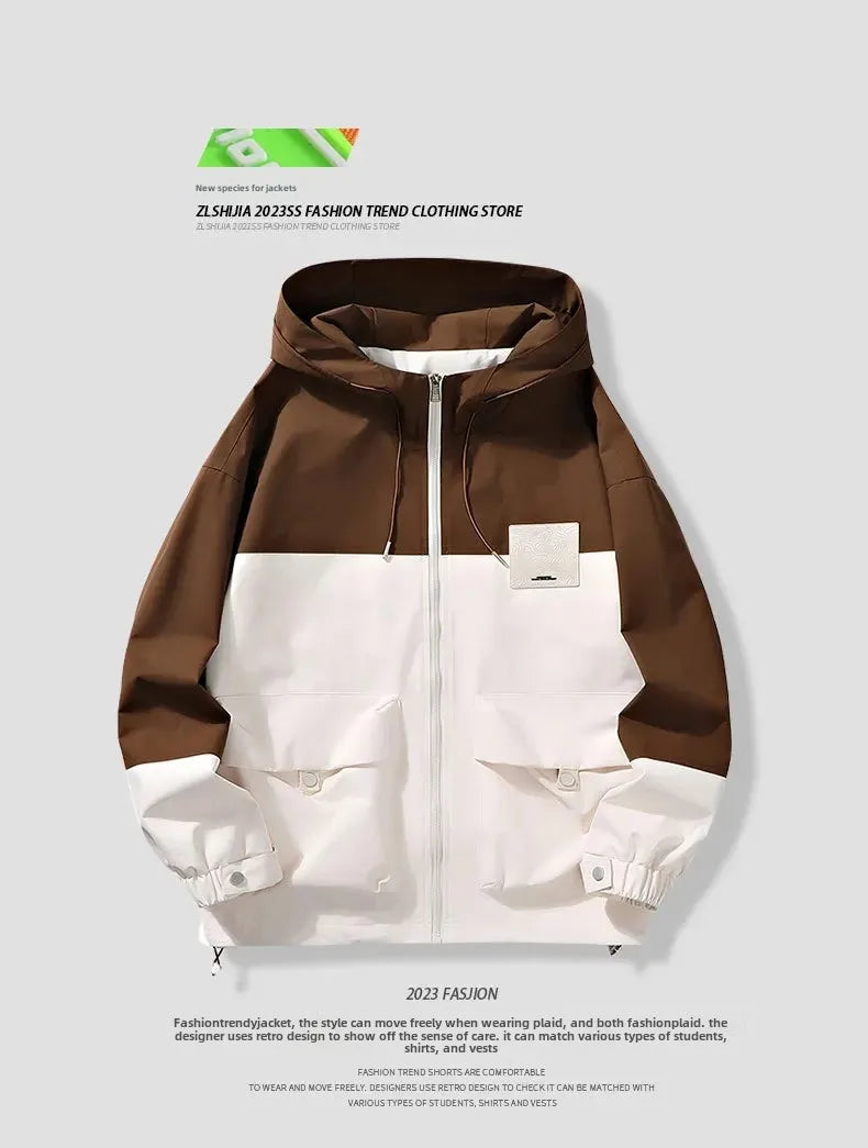 Autumn Men's Trendy Hooded Jacket Casual Versatile Fashion Top Cloth For Spring Autumn Seasons