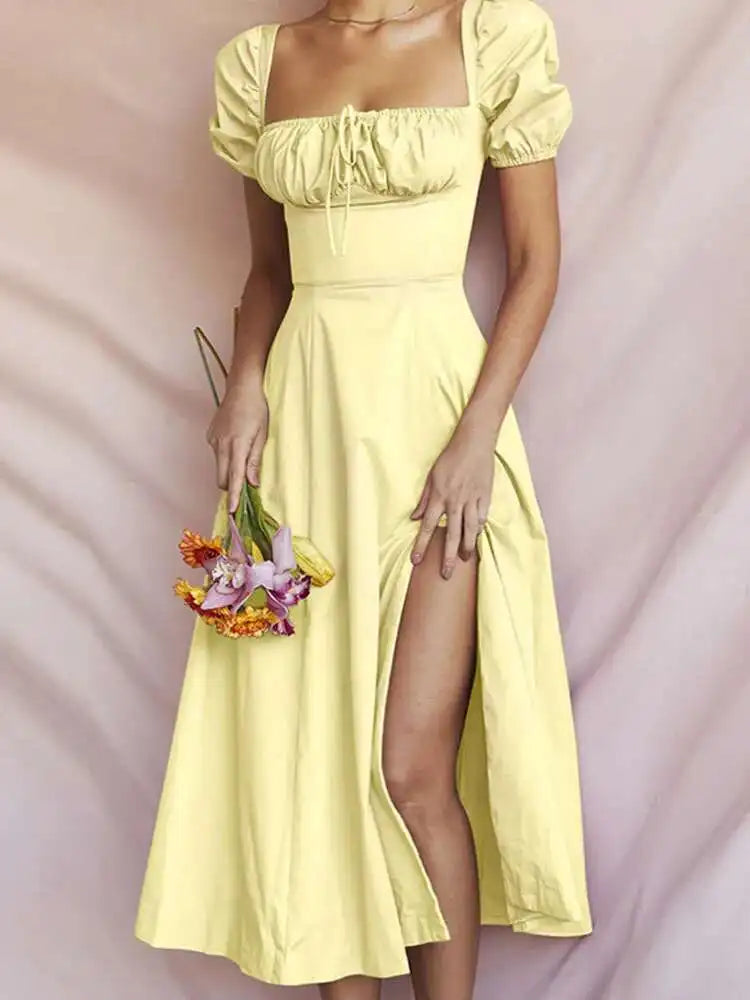 Avrilyaan White Lace Up Pleated Sexy Dress Women 2023 Split Backless Long Summer Dress Vestidos Elegant Holiday Casual Dresses