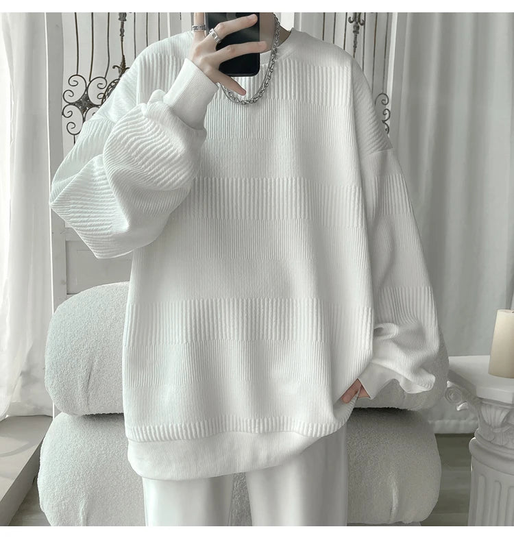 2024 Hoodies Jacquard Sweatshirt Mens White Pullover Streetwear Casual Fashion Clothes Mens Oversized Korean Harajuku T Shirt