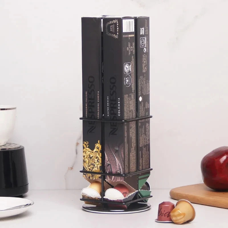 40 Pcs Black Coffee Capsule Storage Rack Metal Rotating Nespresso Storage Rack Kitchen Coffee Tower Stand