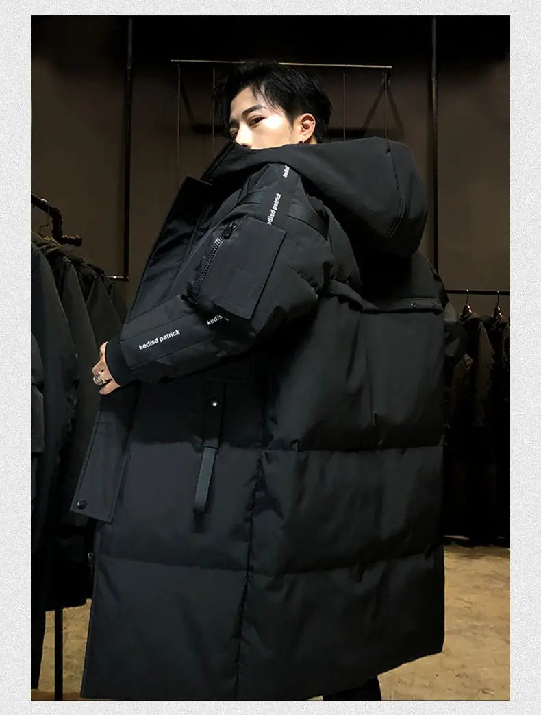 Men's Parkas Hooded New Over-the-knee Overcoat Thickened Mid-length Jacket Zipper Buttons Winter White Duck Down Jackets