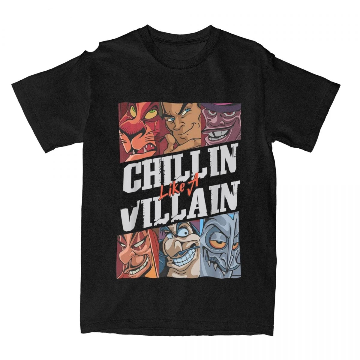 Villains T Shirts Chillin Like A Villain Group Portrait Vintage Tee Shirt Short Sleeve T-Shirt Cotton Gift Idea Tops