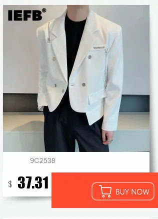 IEFB Zipper Men Suit Personalized Design Coat Casual 2023 Solid Color Long Sleeve Zipper Decoration Male Jacket Darkwear 9A5018