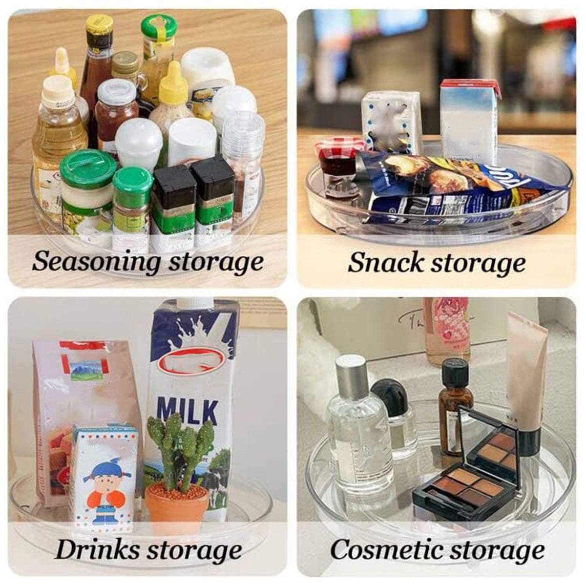 360° Rotating Storage Trays Stainless Steel Kitchen Spice Organizer Turntable Multifunction Bathroom Round Storage Carousel New