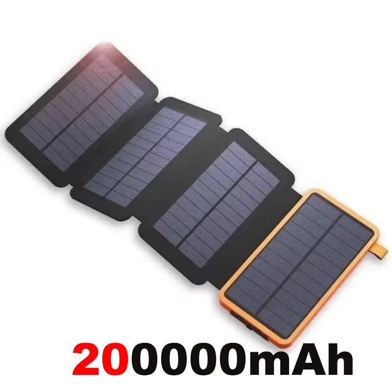 200000mAh Portable Solar Power Bank USB Super Fast Charging Folding Solar Panels Outdoor Camping Waterproof Sun Power For iPhone