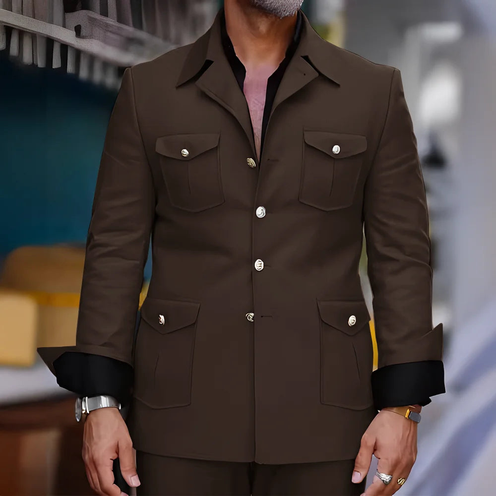 Tailored Casual Men Suits Orange 2 Pieces Set Safari Design Collar Autumn Coat Pant Business Designer Jacket Pant Men Prom Suits